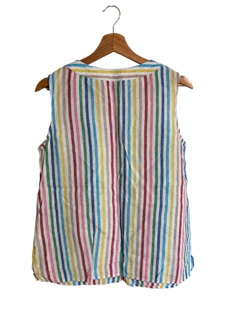 Talbots colorful rainbow striped sleeveless V neck Spring linen tank top size M - Picture 8 of 11